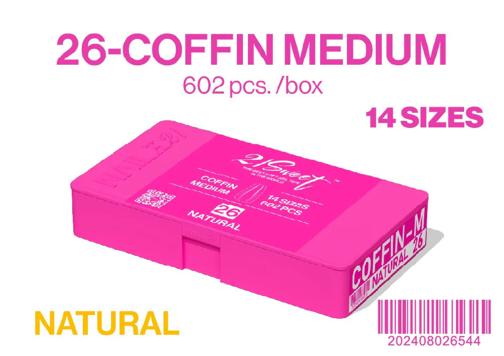 COFFIN - MEDIUM - NAIL UP -Soft Gel Tip Box-602pcs-14sizes - NATURAL - (REG. $30). 50% OFF - NOW EACH $15.